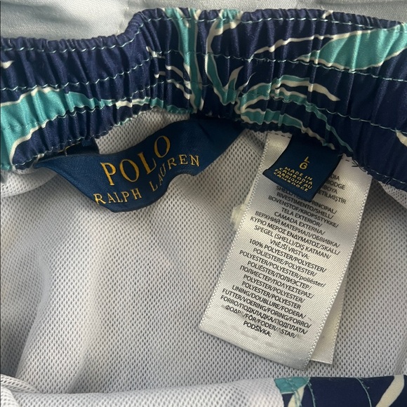 Ralph Lauren Turquoise and Navy Hibiscus Swim Shorts - Picture 2 of 5